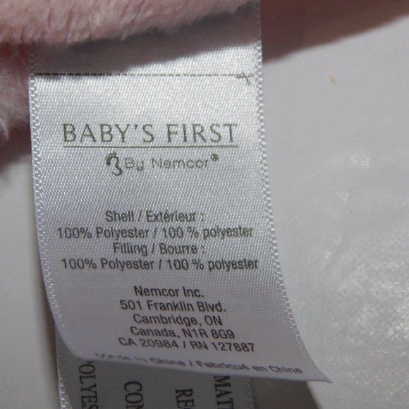 Baby's First Nemcor Pink White Plush Bunny Rabbit Security Blanket Baby Lovey - Picture 4 of 5